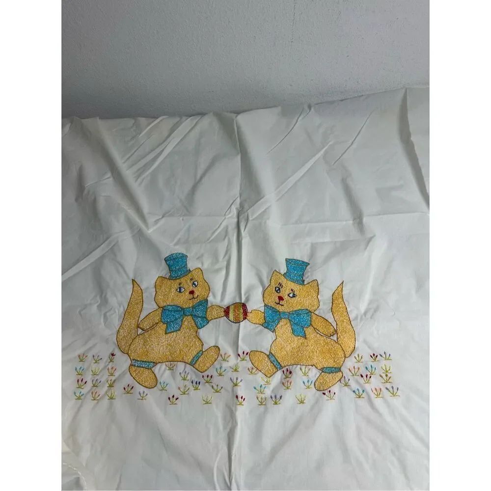 Rare Vintage Handmade Embroidered Baby Flat Sheet See Description